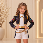 Kpop Demon Hunters Girls Outfit | Black & Gold 3-Piece Costume Set for Dance & Cosplay Costume