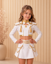 Kpop Demon Hunters Girl Costume Set | Embroidered White Gold Outfit for Dance or Cosplay Performances