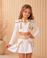 Kpop Demon Hunters Girl Costume Set | Embroidered White Gold Outfit for Dance or Cosplay Performances