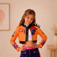 Kpop Demon Hunters Girls Costume Set | Orange Jacket & Shorts for Dance & Cosplay