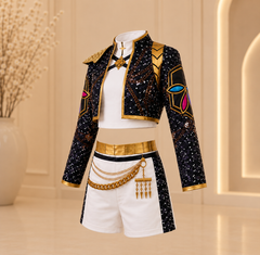 Kpop Demon Hunters Girls Outfit | Black & Gold 3-Piece Costume Set for Dance & Cosplay Costume