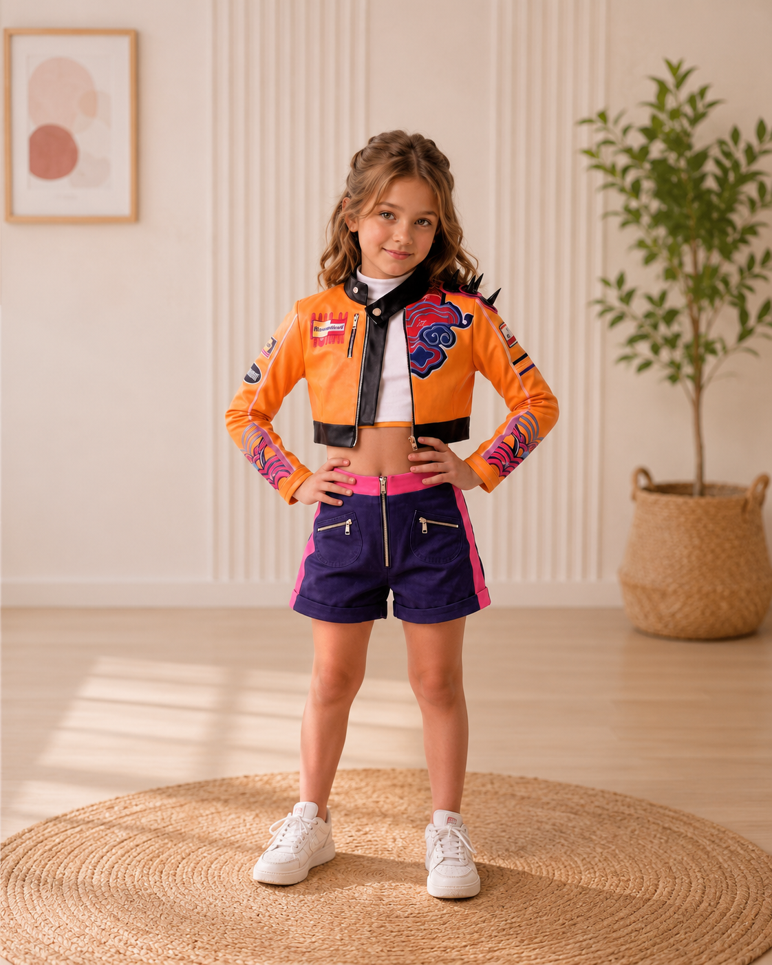Kpop Demon Hunters Girls Costume Set | Orange Jacket & Shorts for Dance & Cosplay
